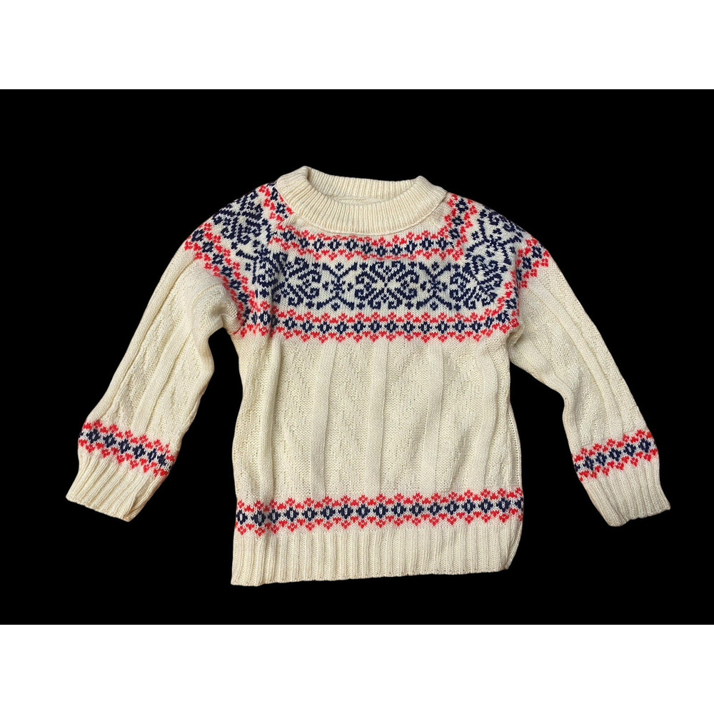 Vintage Girls Sweater Size 4 5 Fair Isle Cable Knit 1960s Nordic Ski Fisherman
